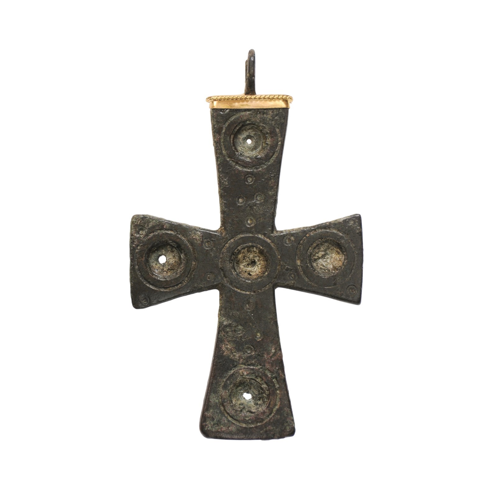 Large Byzantine Bronze cross w 21k gold | 199 | A. Tyner Antiques