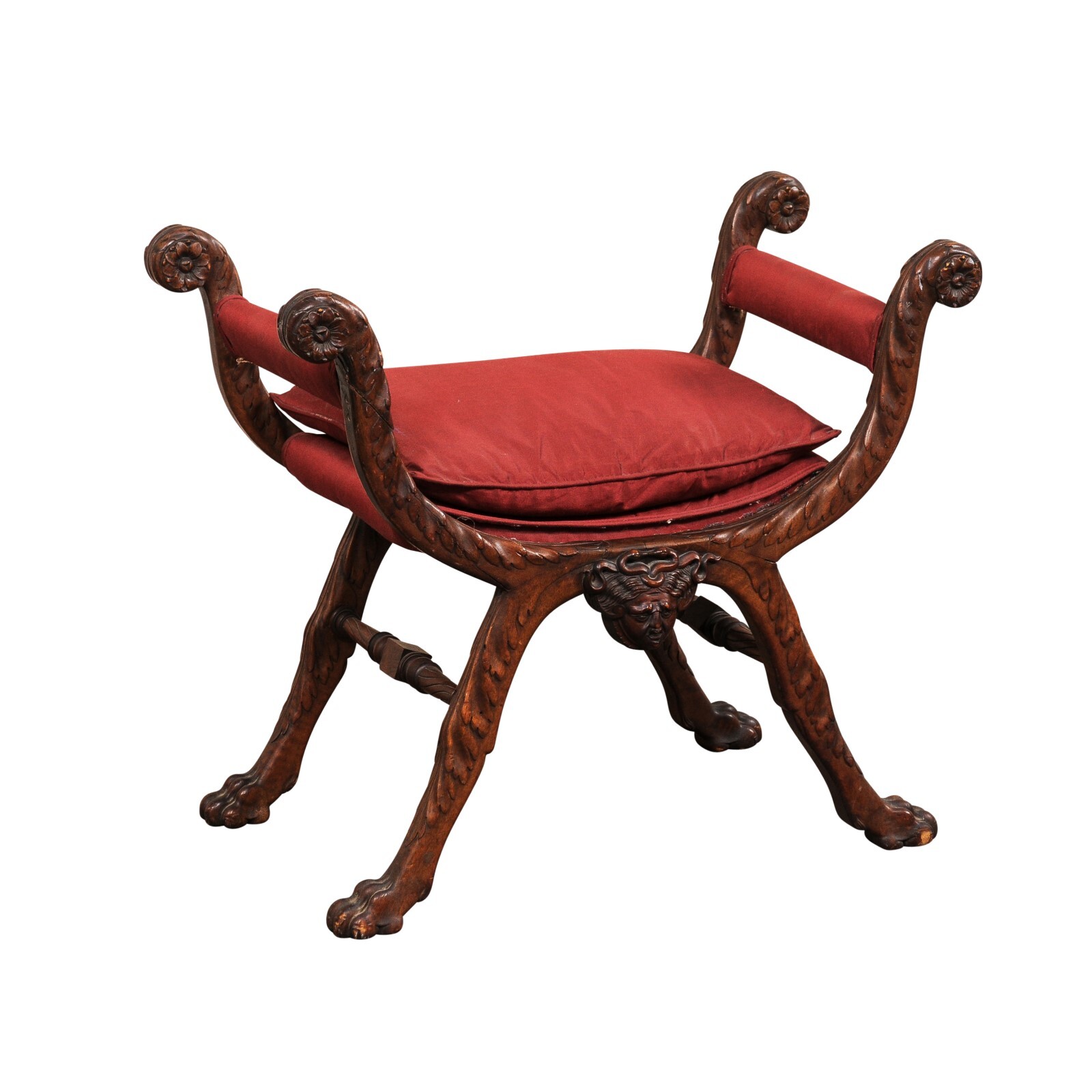 Italian Antique Curule Stool with Paw Feet | 067 | A. Tyner Antiques